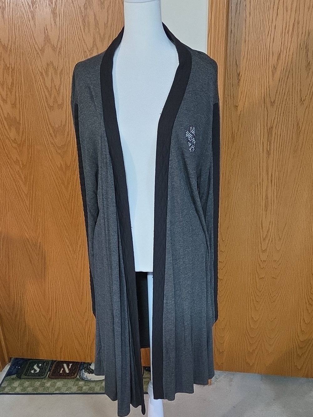 #11 Harley-Davidson Gray Open-Front Long Cardigan with Black Trim L/XL